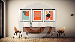 Vintage Abstract Framed Art Poster For Retro Modern Dining Room photo