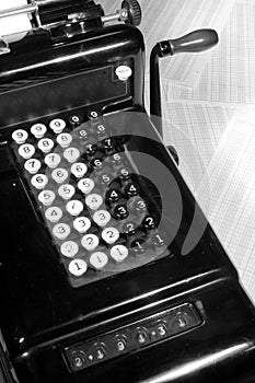 Vintage Adding Machine and Ledger Paper (Black and White)