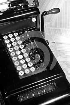 Vintage Adding Machine and Tax Return (Black and White)