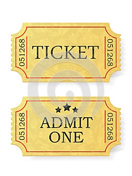 Vintage admit one ticket isolated on white background.