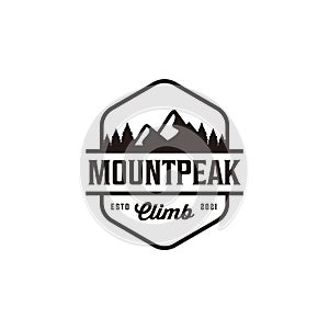 Vintage adventure badge mountain travel climb hill camp logo design