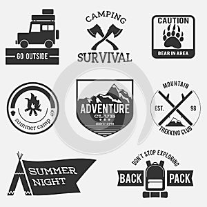 Vintage adventure badges set black and white