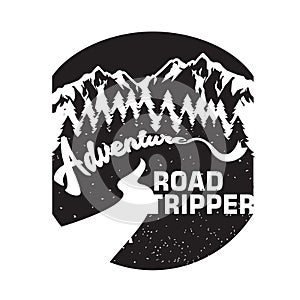 Vintage Adventure Road Tripper Mountain illustration, outdoor adventure . Vector graphic design for t shirt and other uses