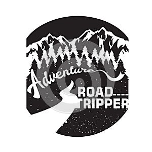 Vintage Adventure Road Tripper Mountain illustration, outdoor adventure . Vector graphic design for t shirt and other uses
