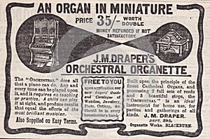 Vintage advert for J. M Draper - Orchestral Organette 1900.