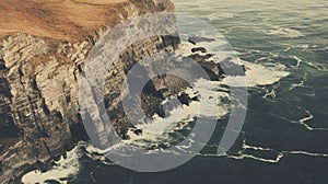 Vintage Aerial View Of Coastal Cliff In Duotone