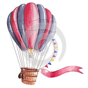 vintage aerostat watercolor illustration, hand drawn clipart