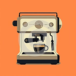 Vintage Aesthetic Coffee Machine Illustration On Orange Background