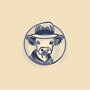 Vintage Aesthetic Cow Logo With Sympathetic Beret
