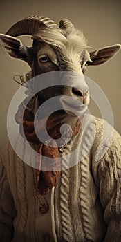 Vintage Aesthetic Goat: Analog Portrait In Knitwear
