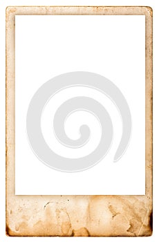 Vintage aged photo frame isolated white background