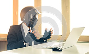 Vintage AI Artificial Intelligence Businessman Concept Confuse or Muddle with System Error photo