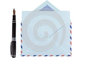 Vintage air mail envelope and fountain pen
