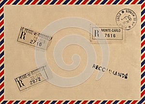 Vintage airmail envelope with stamps photo