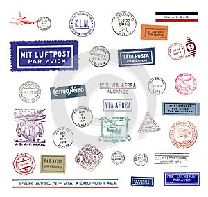 Vintage airmail labels and stamps