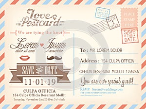 Vintage airmail postcard background template for wedding invitation