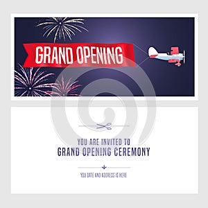 Vintage airplane grand opening banner invitation