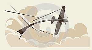 Vintage airplane soaring through stylized clouds with dynamic lines