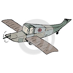 Vintage airplane vector illustration. Aircraft ink sketches. Gray and green plane isolated plane drawing.