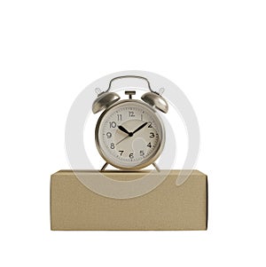 Vintage Alarm Clock on Brown Platform