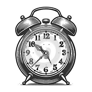 Vintage Alarm Clock engraving raster illustration