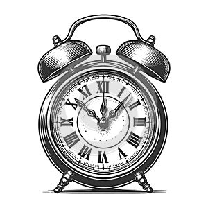 Vintage Alarm Clock engraving vector illustration