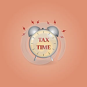 Vintage alarm clock with the inscription tax time . on a pink background. vector illustration