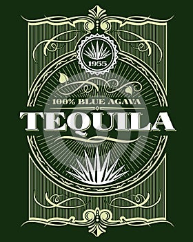 Vintage alcohol tequila drink vector bottle label