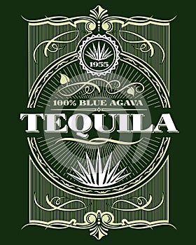 Vintage alcohol tequila drink vector bottle label photo