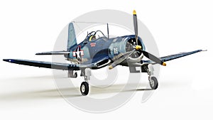 Vintage allied aircraft fighter plane on a white isolated background.