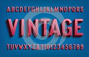 Vintage alphabet font. 3D letters and numbers in 50s style.