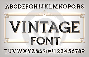 Vintage alphabet font. Scratched antique letters, numbers and symbols.