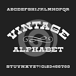Vintage alphabet. Retro slab serif letters and numbers. Western font.