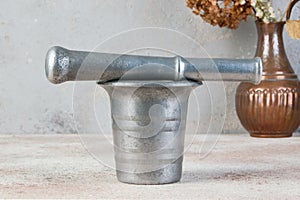 Vintage aluminum mortar with pestle