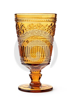 Vintage amber pressed glass goblet photo