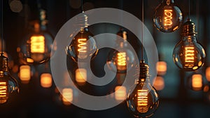 Vintage Ambiance: Retro Light Bulbs Casting Nostalgic Glow in Dark Room - Teamwork AI Generative Illustration