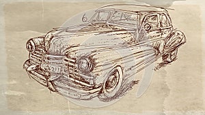 Vintage american car. Hand drawn illustration in  format.