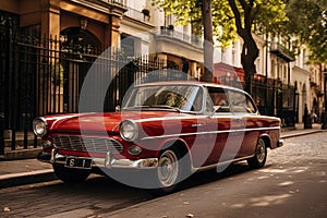 Vintage american car on the street in Paris, France, Side view of a vintage car parked on the street, AI Generated