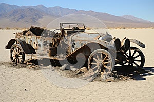 Vintage american cars on a desert expedition with a truck for a classic exploration journey