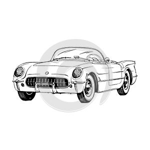 Vintage American Classic Sport Cars illustration vector line art