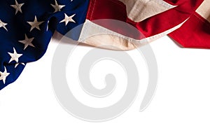 Vintage American Flag on white with copy space