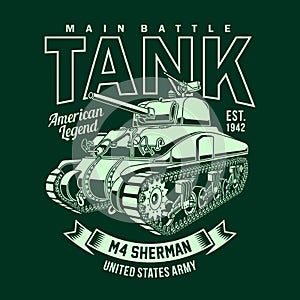 Vintage American M4 Sherman Tank Vector Graphic, Vintage M4 Sherman Tank Graphic T-shirt photo
