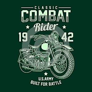 Vintage American Military Motorcycle Vector Graphic, Military Motorcycle Graphic T-shirt