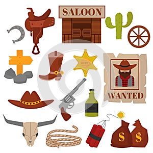 Vintage American old western designs sign and graphics cowboy vector icons.