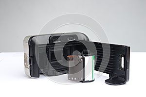 Vintage analog camera with isolated white background