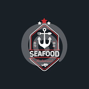 Vintage Anchor Restaurant Logo. With anchor, spoon, fork, fish, and seafood icon. Premium and luxury logo design