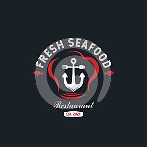 Vintage Anchor Restaurant Logo. With anchor, spoon, fork, fish, and seafood icon. Premium and luxury logo design