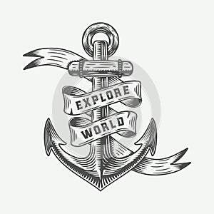 Vintage anchor in retro style with adventures typography.