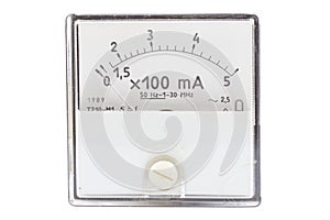 Vintage ancient ampermeter scale isolated