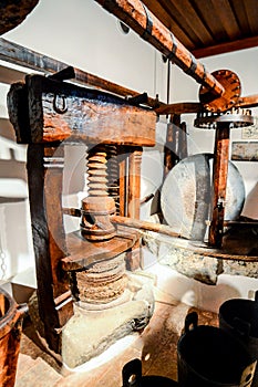 Vintage Ancient italian olive oil machine used to make oil, oil mill